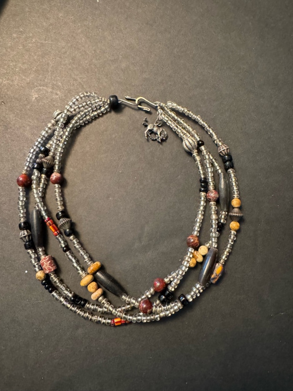 Multi-Strand Glass Bead Necklace with Earth Tone Accents vintage